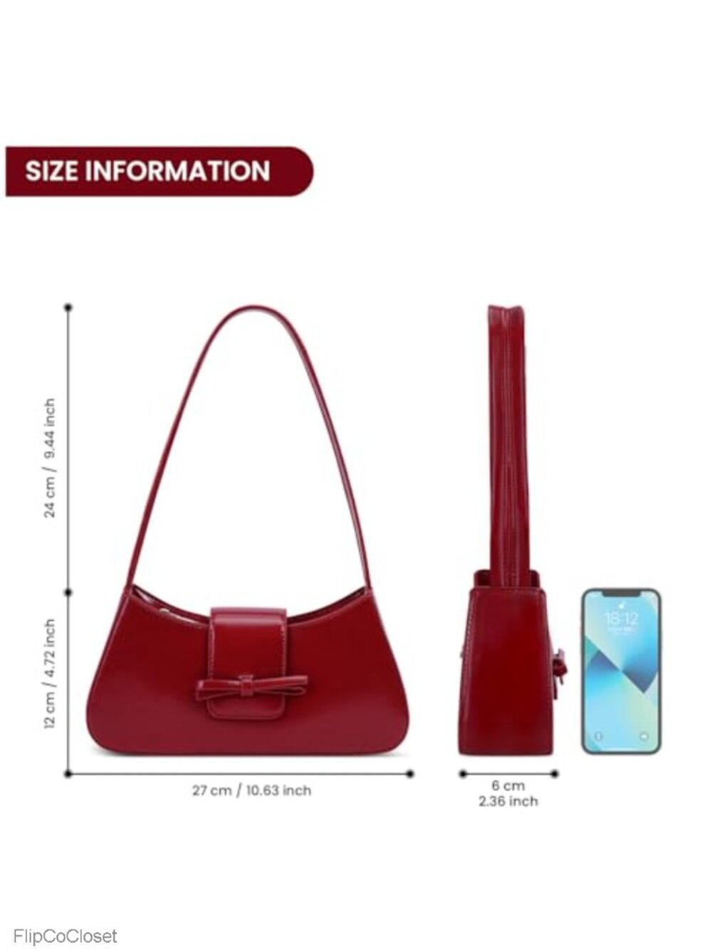 Faux Leather Shoulder Bag with Bow Small Cute Purse Mini Hobo Handbag - Picture 5 of 6